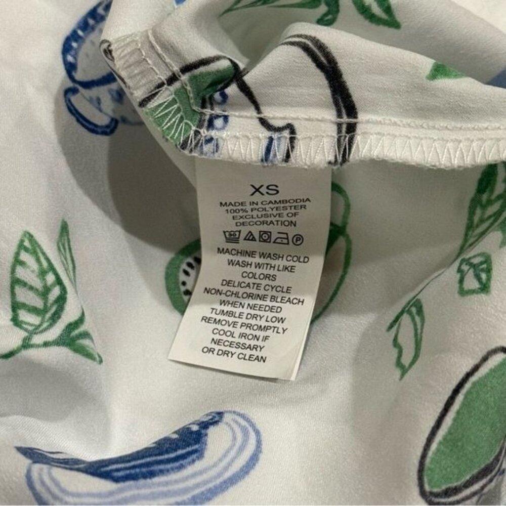 Kate‎ Spade Blue Green Novelty Coffee Print Satin Pajama Top Cozy Feminine XS - Picture 8 of 10